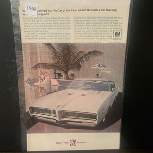 Vintage 1968 Pontiac GTO 4th Car of The Year Award Ad Advertisement